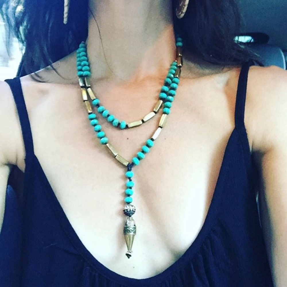 Glass Beaded Turquoise/Brass Beaded Necklace